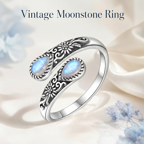 🎁💖🌙Moonstone Bloom Ring | Vintage Style • Adjustable Fit • Timeless Elegance