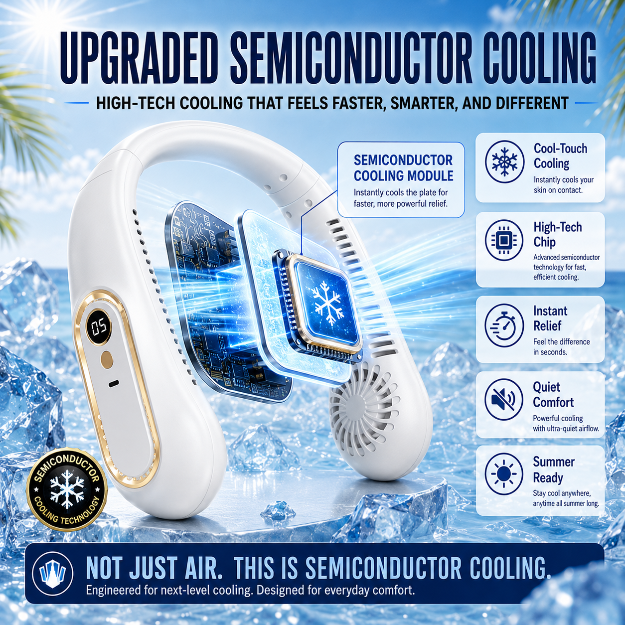 ❄️ 2026 Semiconductor Neck Cooling Fan – Cool-Touch Plate, 720° Airflow & Hands-Free Summer Comfort