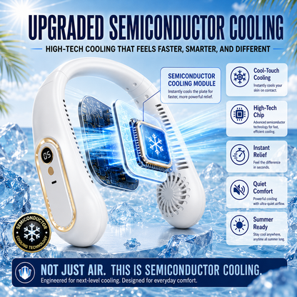 ❄️ 2026 Semiconductor Neck Cooling Fan – Cool-Touch Plate, 720° Airflow & Hands-Free Summer Comfort
