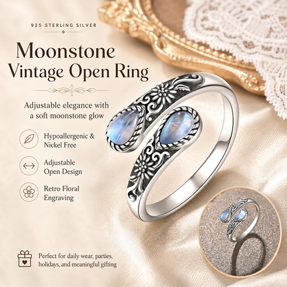🎁💖🌙Moonstone Bloom Ring | Vintage Style • Adjustable Fit • Timeless Elegance
