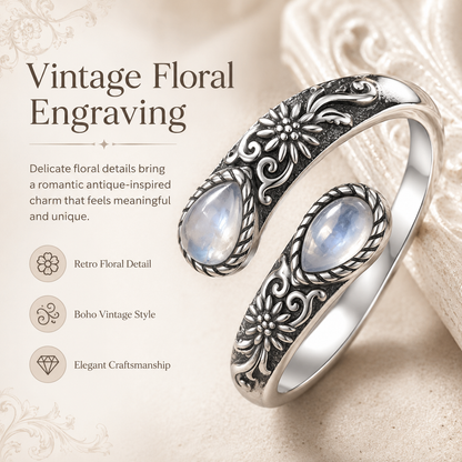 🎁💖🌙Moonstone Bloom Ring | Vintage Style • Adjustable Fit • Timeless Elegance