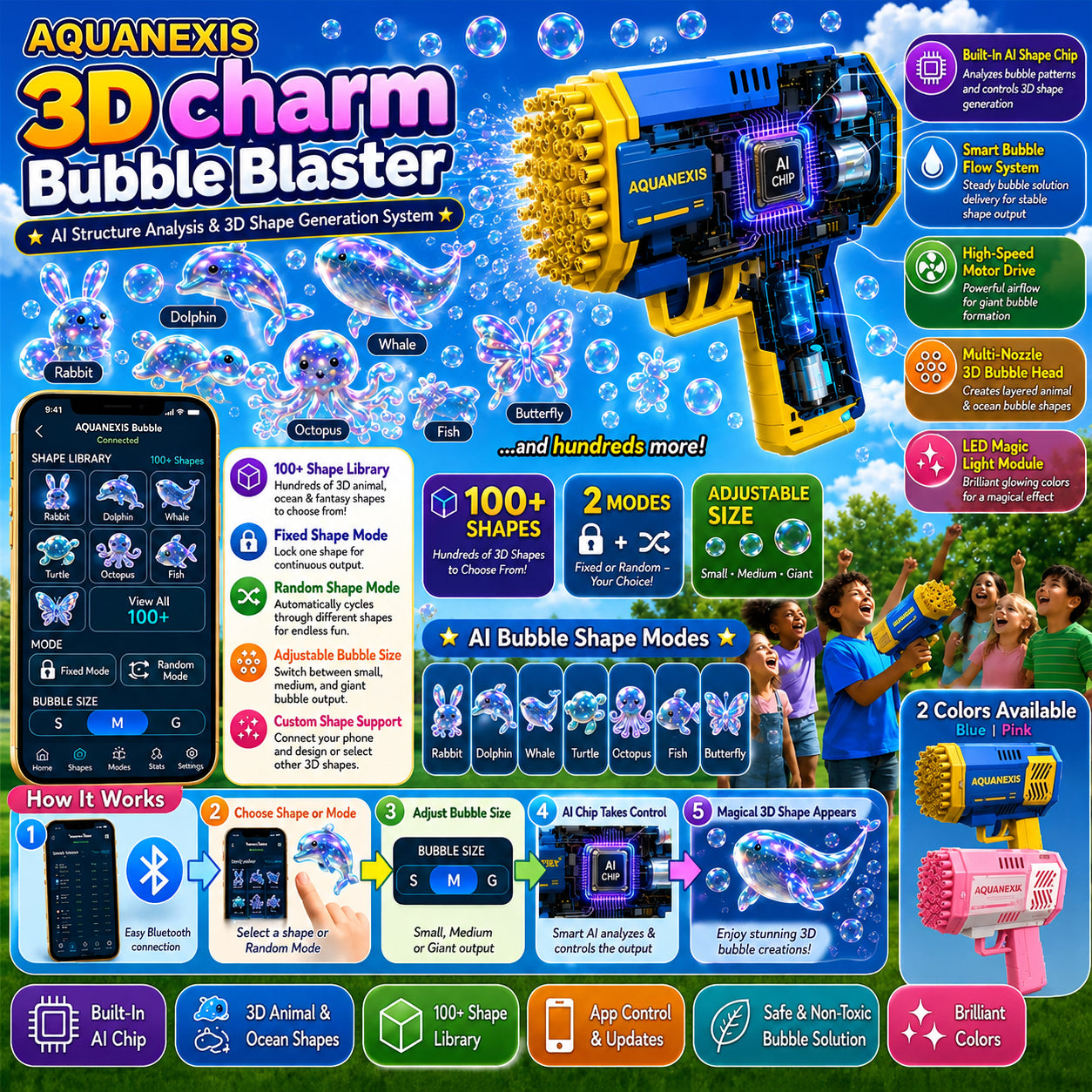 AQUANEXIS® 3DCharm Bubble Blaster Animal & Ocean Fantasy Theme