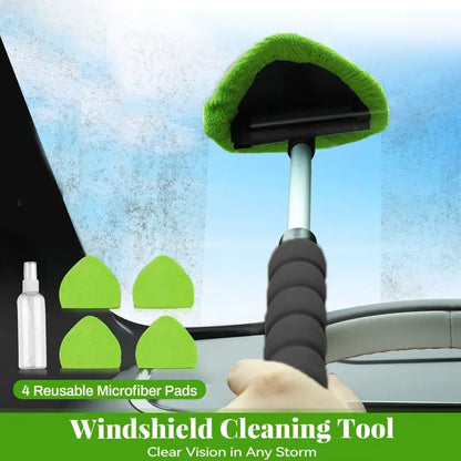 💥 💥  🔥  Windshield Cleaning Tool, Microfiber Car Window Cleaner with 4 Reusable and Washable Microfiber Pads and Extendable Handle