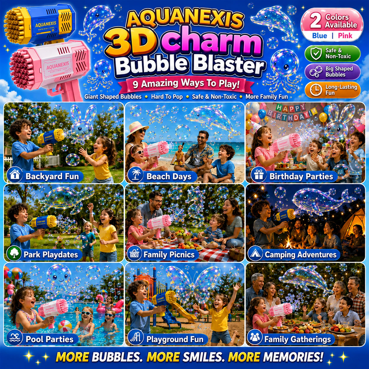 AQUANEXIS® 3DCharm Bubble Blaster Animal & Ocean Fantasy Theme