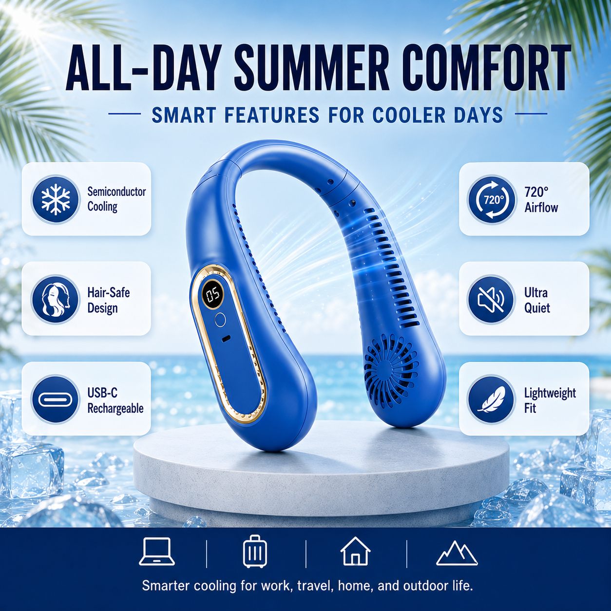 ❄️ 2026 Semiconductor Neck Cooling Fan – Cool-Touch Plate, 720° Airflow & Hands-Free Summer Comfort