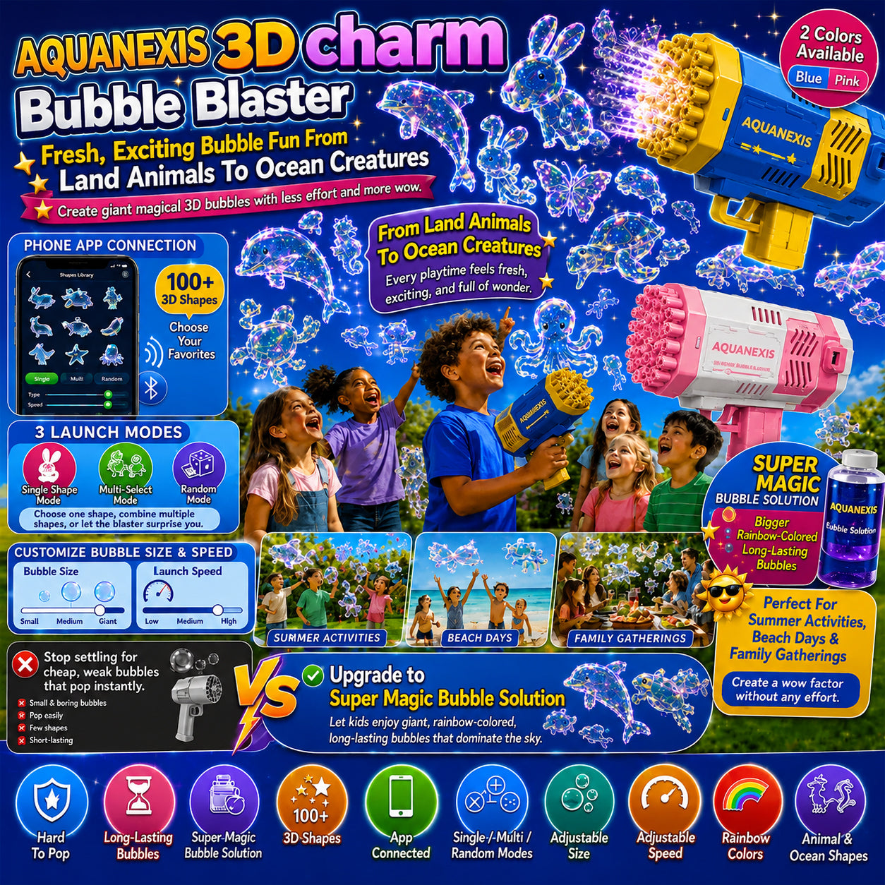 AQUANEXIS® 3DCharm Bubble Blaster Animal & Ocean Fantasy Theme