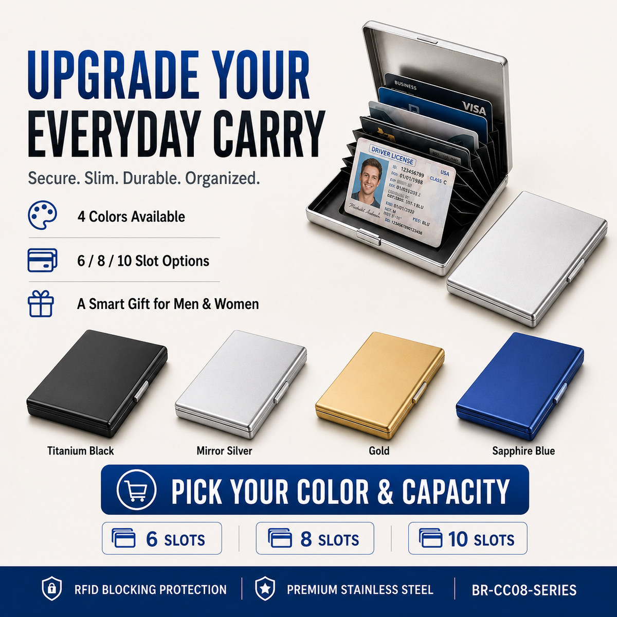 🔒 RFID-Blocking Metal Wallet – Secure, Slim & Easy Access