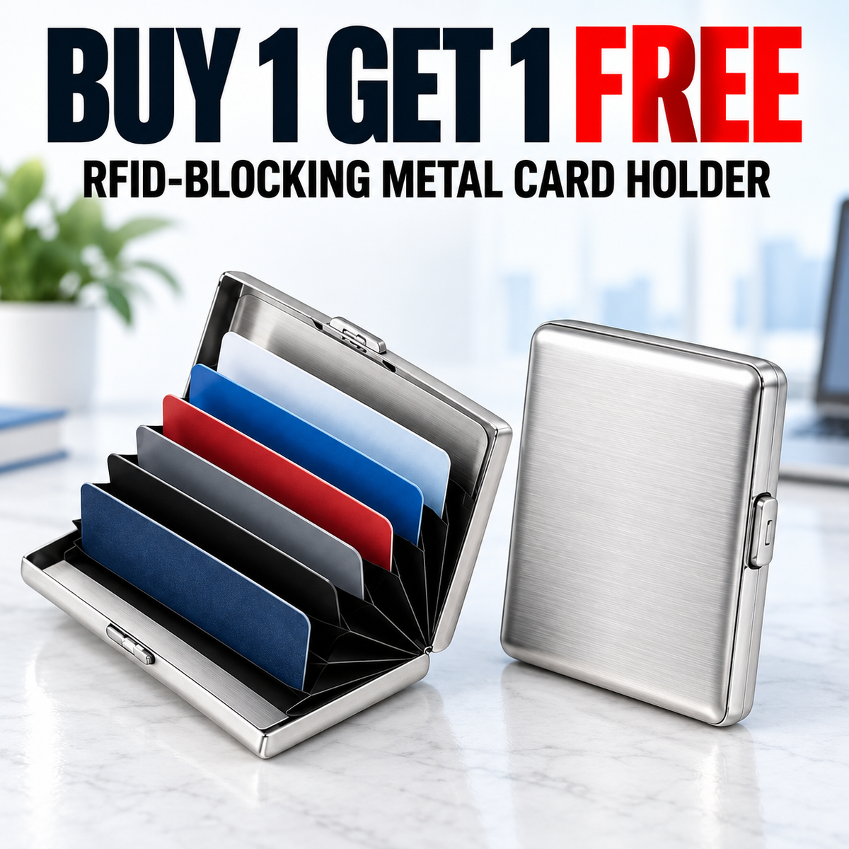 🔒 RFID-Blocking Metal Wallet – Secure, Slim & Easy Access